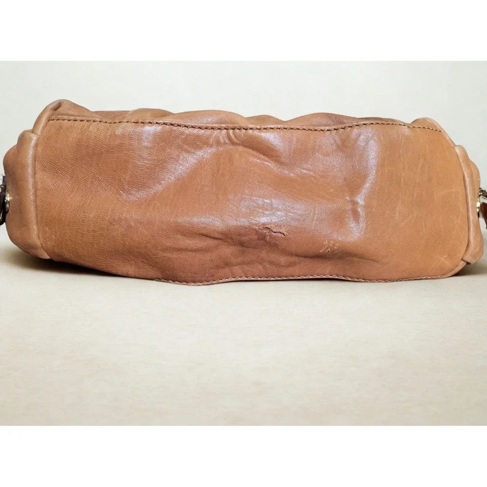 Michael Kors Cognac Brown Leather‎ Medium Shoulder Satchel Bag Buckles Boho Hobo